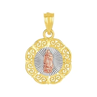 14K Gold Tri-Color Round Our Lady of Guadalupe Medal