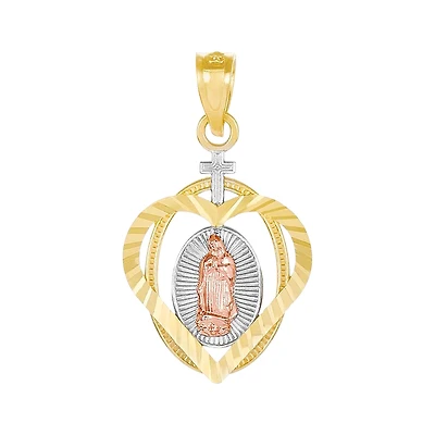 14K Gold Tri-Color Oval Heart Our Lady of Guadalupe Medal