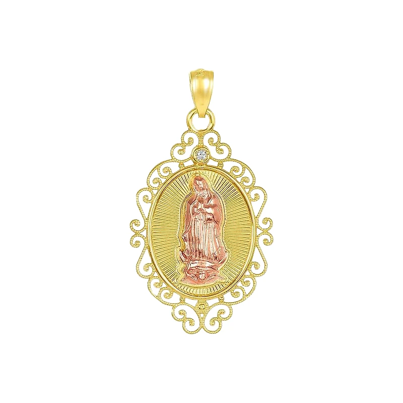 14K Gold Two-Tone Our Lady of Guadalupe Filigree Medal