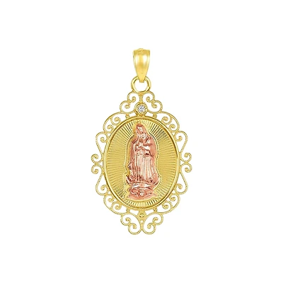 14K Gold Two-Tone Our Lady of Guadalupe Filigree Medal