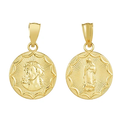 14K Yellow Gold Guadalupe and Christ Reversible Medal