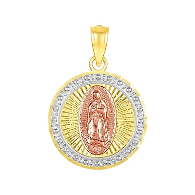 14K Gold Tri-Color Round Milgrain Guadalupe Medal
