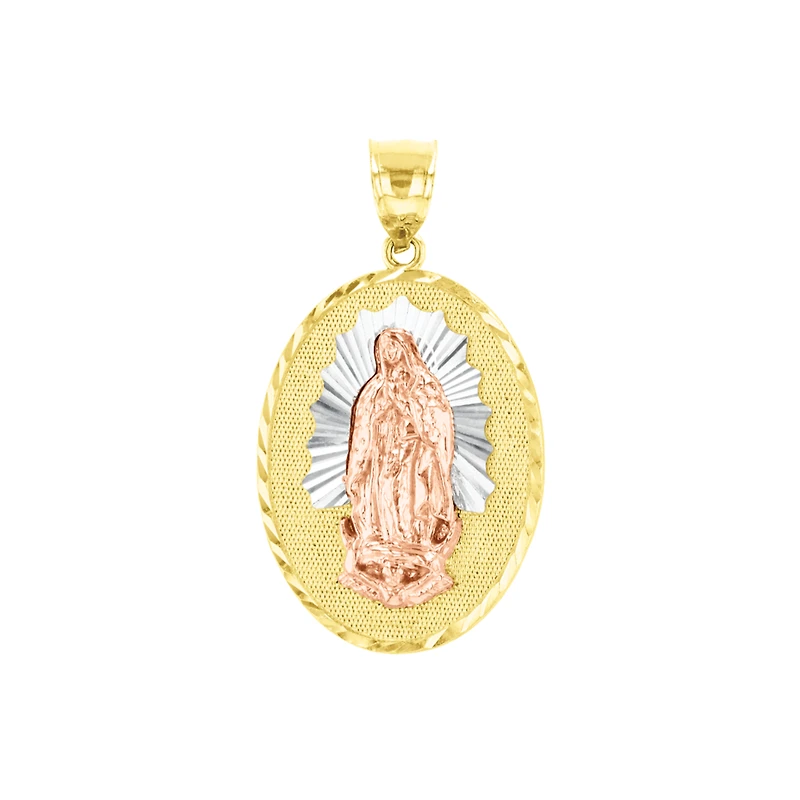 14K Tri Tone Gold Our Lady of Guadalupe Oval Medal
