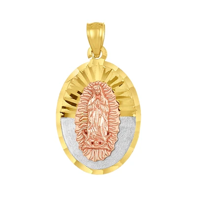 14K Tri-Color Gold Oval Guadalupe Medal