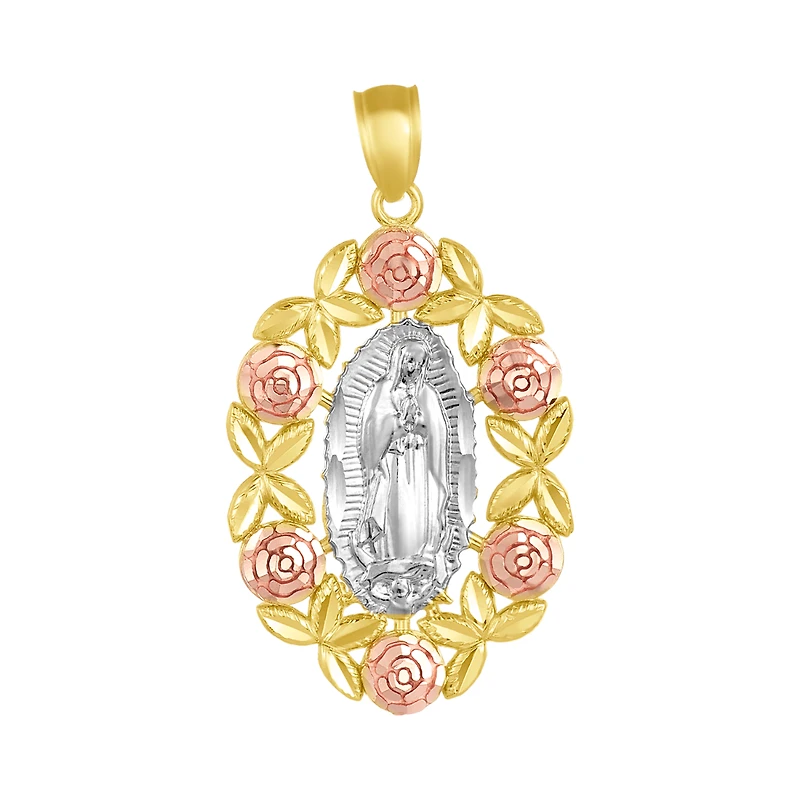 14K Gold Tri-Color Guadalupe Roses Medal