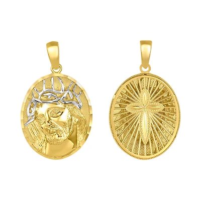 14K Two Tone Gold Jesus Christ Crown of Thorns Medal Pendant