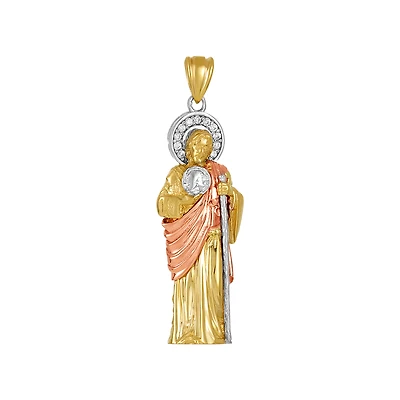 14K Gold Tri Colored 33mm 3D St. Jude Pendant