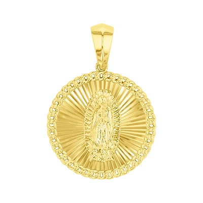 14K Yellow Gold Lady of Guadalupe Link Edge Medal 