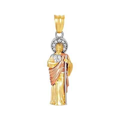 14K Gold Tri Colored 20mm 3D St. Jude Pendant