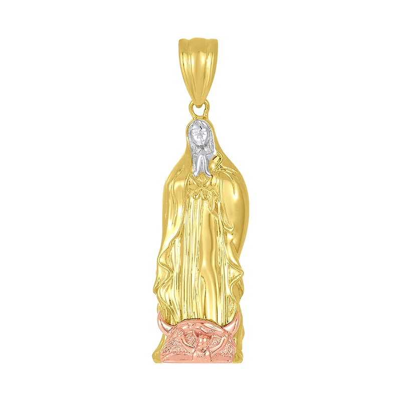 14K Tri Color Gold 32mm 3D Lady of Guadalupe Pendant
