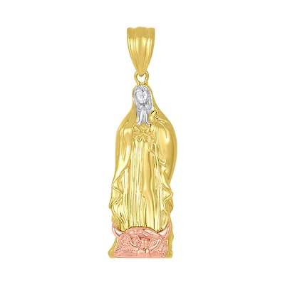 14K Tri Color Gold 32mm 3D Lady of Guadalupe Pendant
