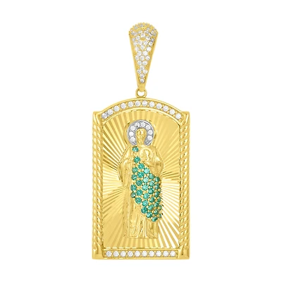 14K Yellow Gold Rectangular St. Jude Green CZ Pendant
