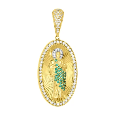 14K Yellow Gold Oval St. Jude Green CZ Pendant