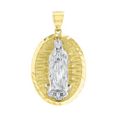 14K Gold Two Tone Diamond Cut Round Lady of Guadalupe Medal
