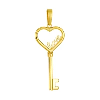 14K Yellow Gold Love and Heart Key Pendant