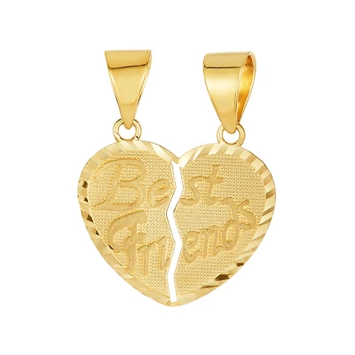 14K Yellow Gold Best Friends Break Apart Heart Pendant