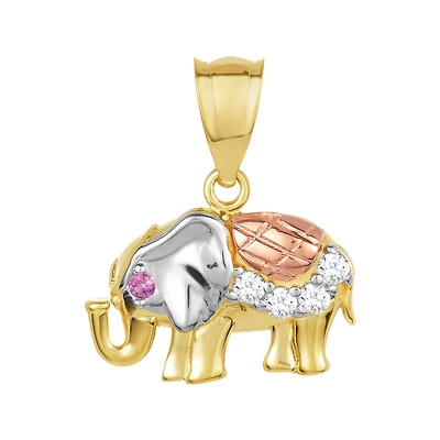 14K Tri Color Gold Elephant Charm Pendant