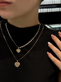 14K Two Tone Gold Butterfly Diamond Cut Heart Pendant