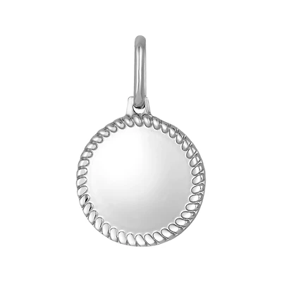 14K White Gold Rope Edge Round Engravable Pendant
