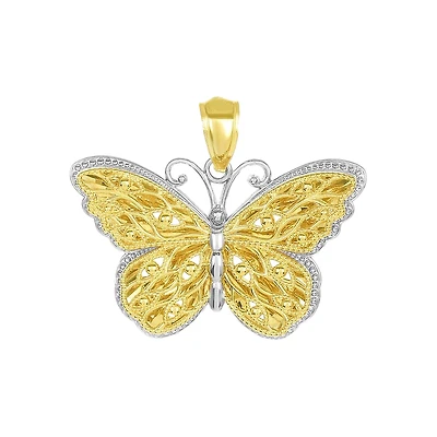 14K Gold Two-Tone Butterfly Pendant