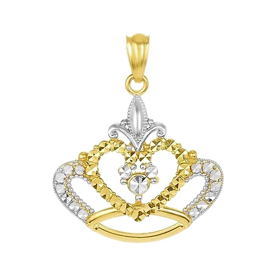 14K Two Tone Gold Diamond Cut Crown Pendant