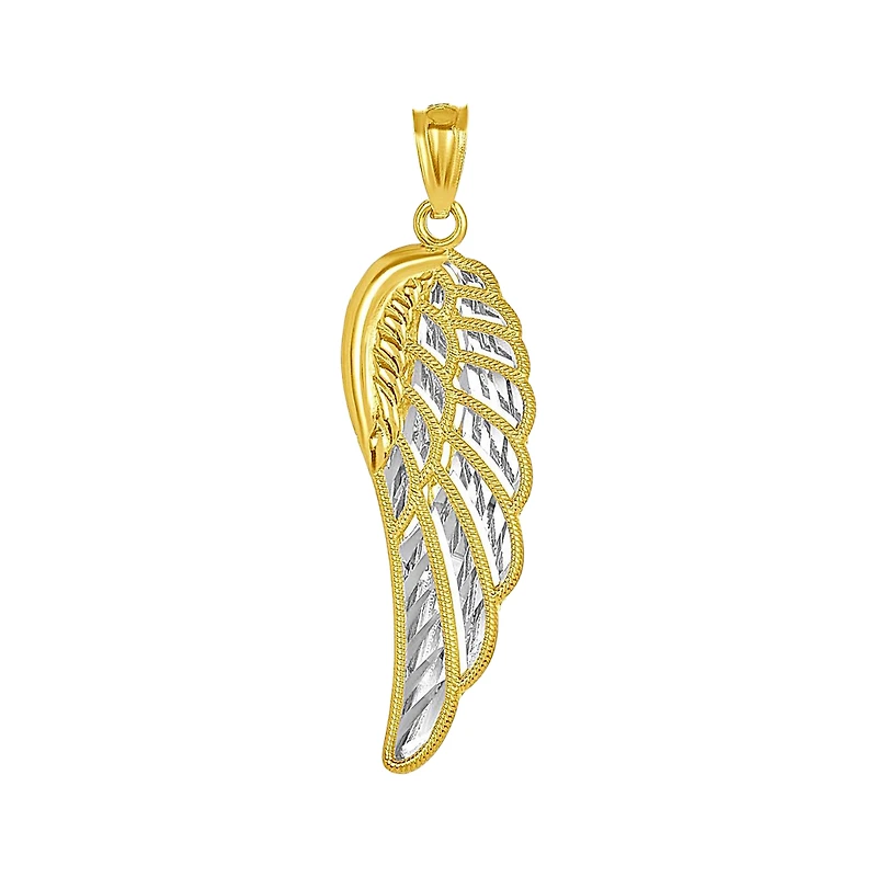14K Two Tone Gold Angel Wing Pendant