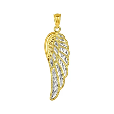 14K Two Tone Gold Angel Wing Pendant