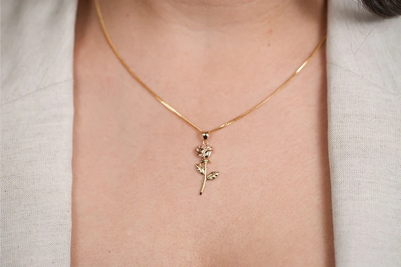 14K Two Tone Gold Rose Pendant