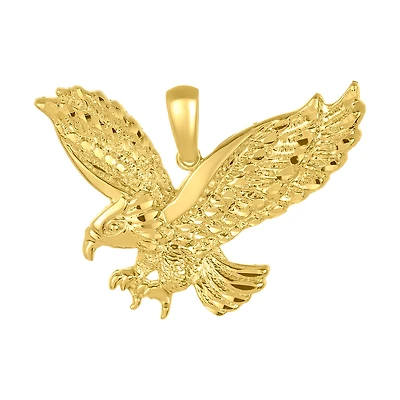 14K Yellow Gold Diamond Cut Landing Eagle Pendant