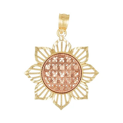 14K Two Tone Gold Sunflower Charm Pendant