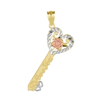 14K Tri Color Gold Heart Key Pendant