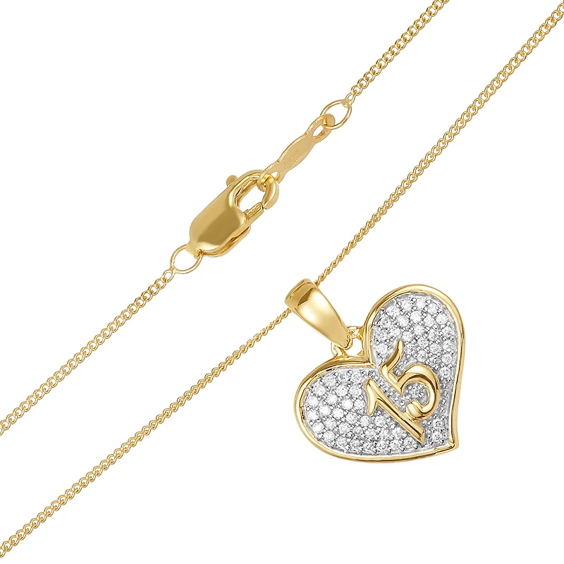 14K Gold Two Tone Diamond Pave '15' Heart