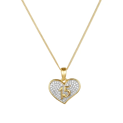 14K Gold Two Tone Diamond Pave '15' Heart