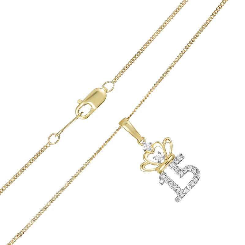 10K Two Tone Quinceañera Crown Pendant Necklace