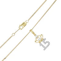 10K Two Tone Quinceañera Crown Pendant Necklace