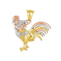 14K Tri Color Gold Rooster 40mm Pendant