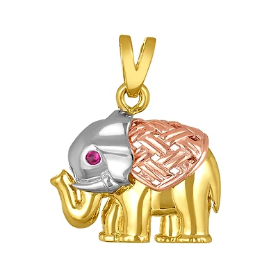 14K Tri Color Gold Elephant 18mm Pendant