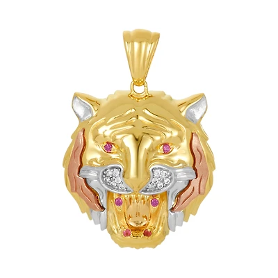 14K Tri Color Gold 32mm Tiger Pendant