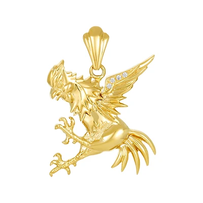 14K Yellow Gold 27mm Rooster Charm Pendant