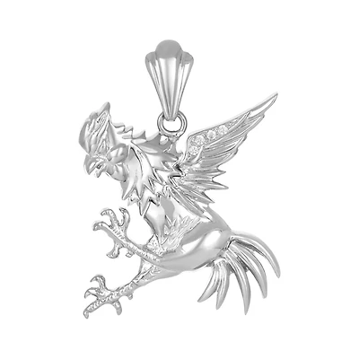 14K White Gold 27mm Rooster Charm Pendant