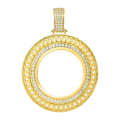 14K Yellow Gold Curb CZ Frame Bezel Pendant