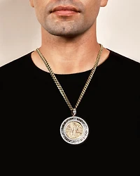 14K Yellow Gold Open Greek CZ Frame Bezel Pendant