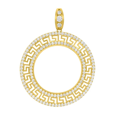 14K Yellow Gold Open Greek CZ Frame Bezel Pendant