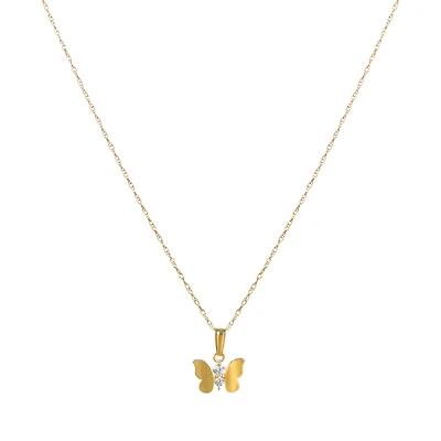 14K Yellow Gold Butterfly Cubic Zirconia Children's Necklace