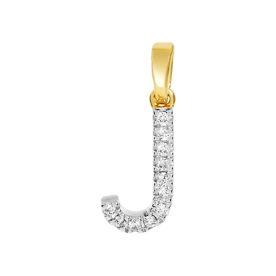 14K Gold Two Tone Diamond "J" Initial Pendant