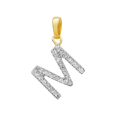 14K Gold Two Tone Diamond "M" Initial Pendant