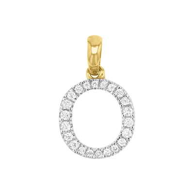 14K Gold Two Tone Diamond "O" Initial Pendant