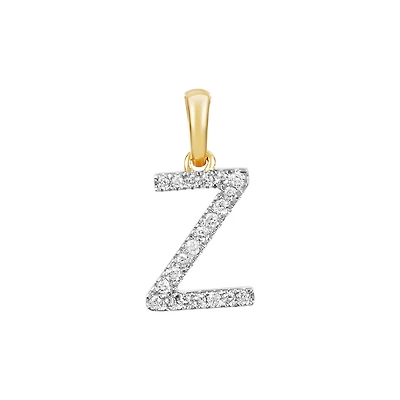 14K Gold Two Tone Diamond "Z" Initial Pendant