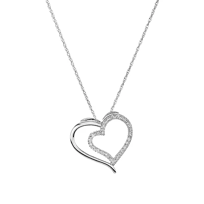 14K White Gold Inside Diamond Heart Necklace