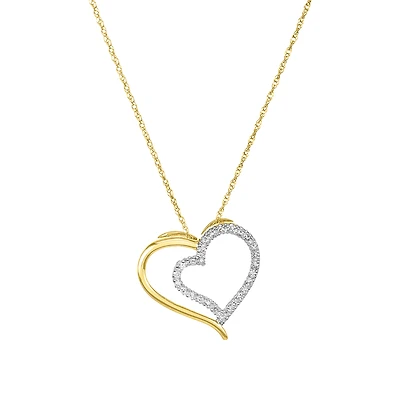 14K Yellow Gold Inside Diamond Heart Necklace